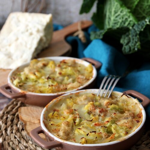 Teglie di patate con verza e Gorgonzola